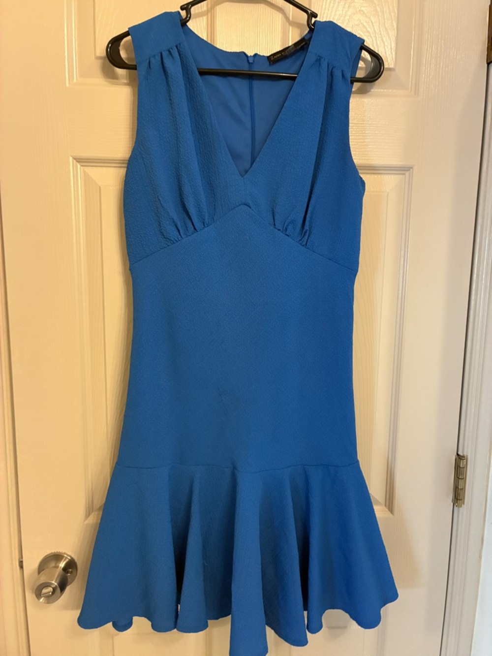 Blue V-Neck Flounce Mini Dress